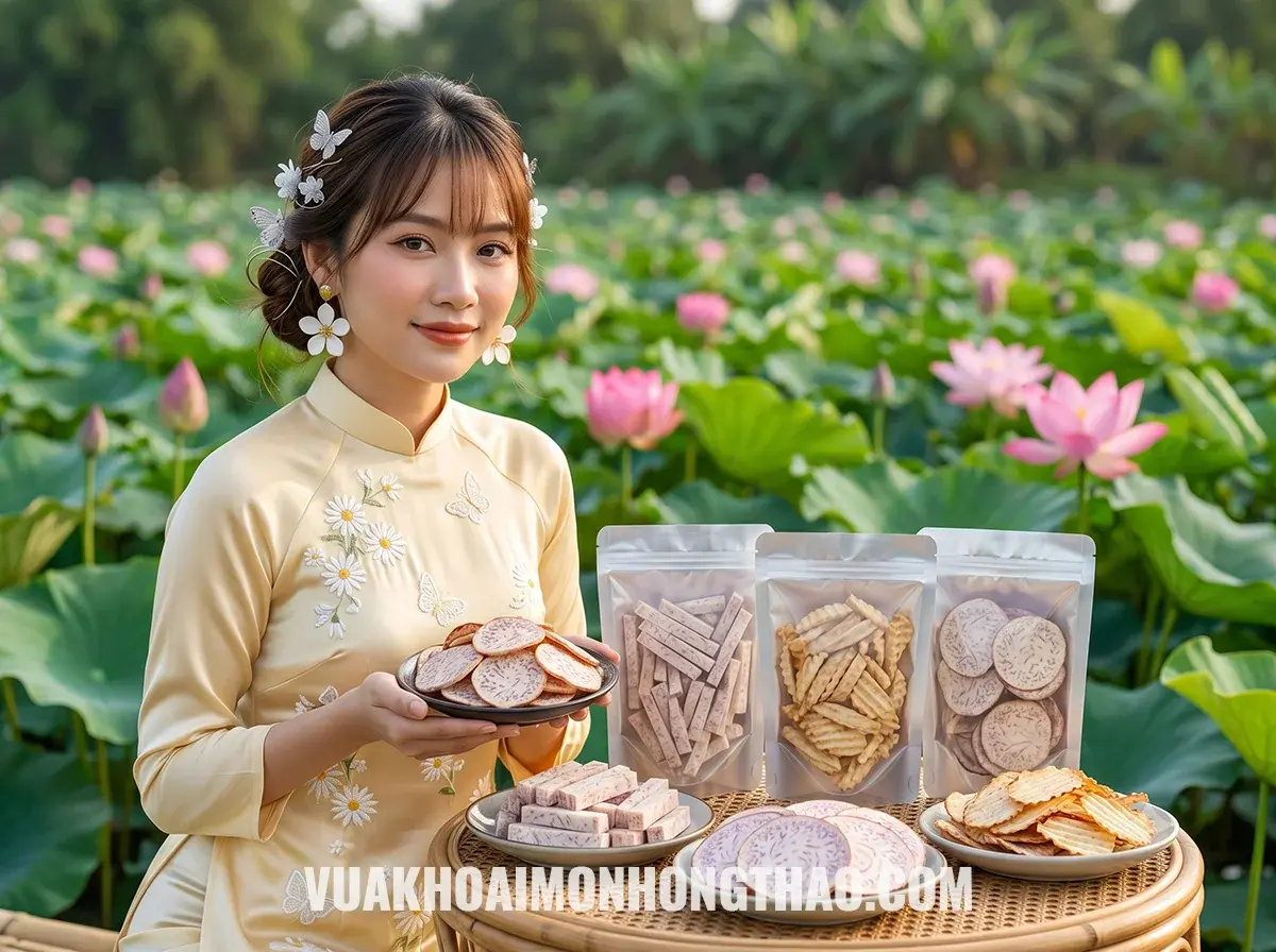 Đa dạng thành phẩm khoai sấy đóng gói đẹp mắt nhờ áp dụng quy trình làm khoai môn sấy chuẩn.