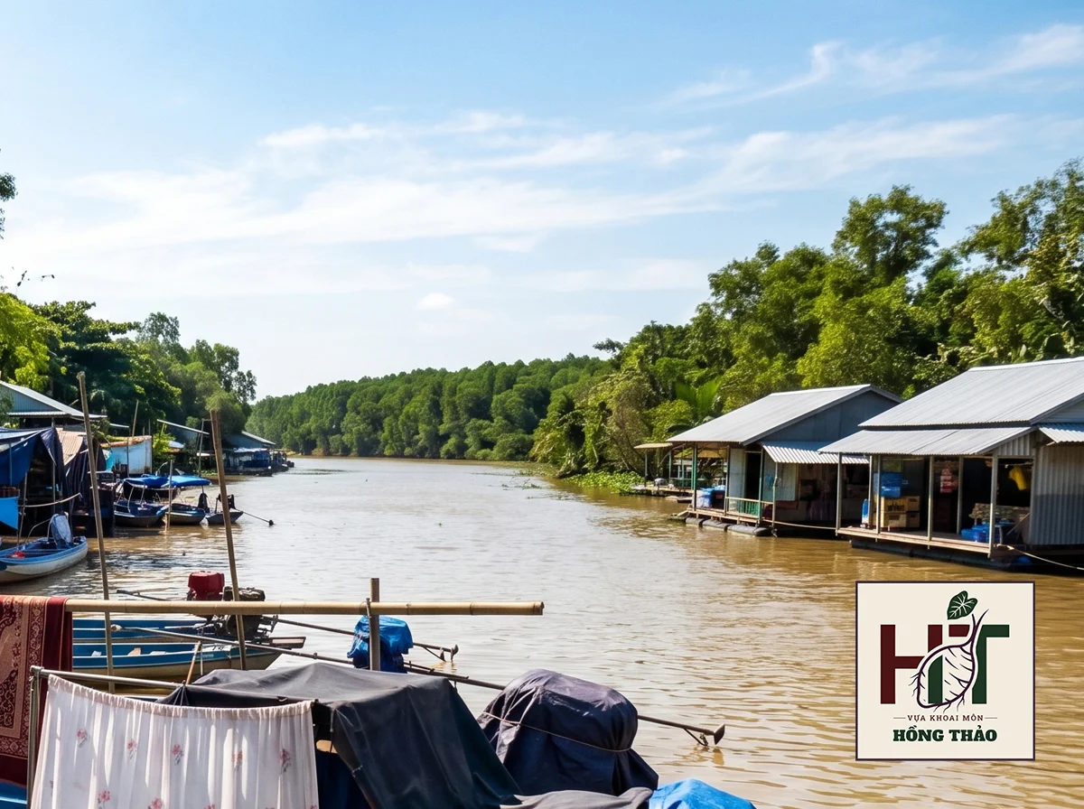 Dòng sông Tiền mùa nước nổi mang nặng phù sa bồi đắp dinh dưỡng cho ruộng khoai môn.